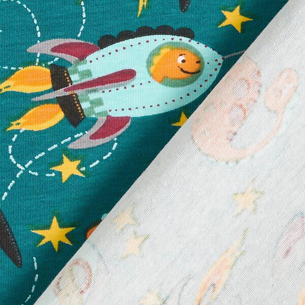 Cotton Jersey Dinosaurs in Space – petrol, image number 4
