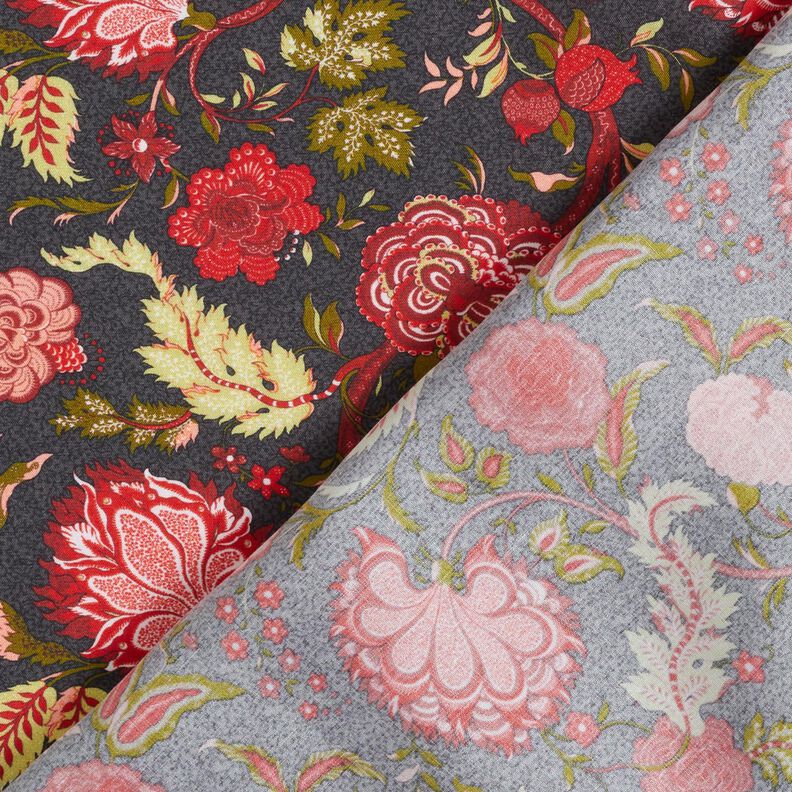 viscose fabric Paisley flowers – anthracite/fire red,  image number 4