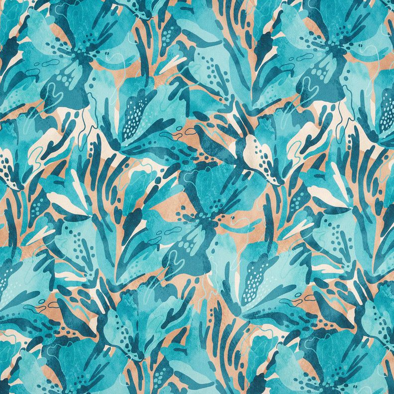 Satin crepe sea flowers – turquoise/cinnamon,  image number 1