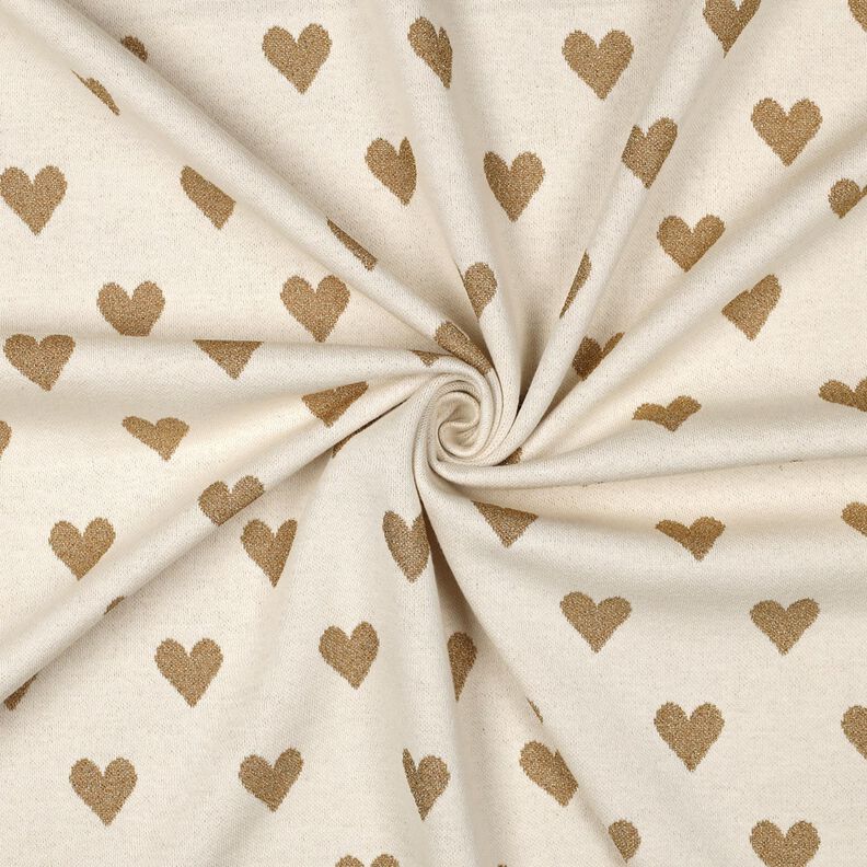 Jacquard Jersey Glitter hearts | Poppy Fabrics – natural/metallic gold, image number 3
