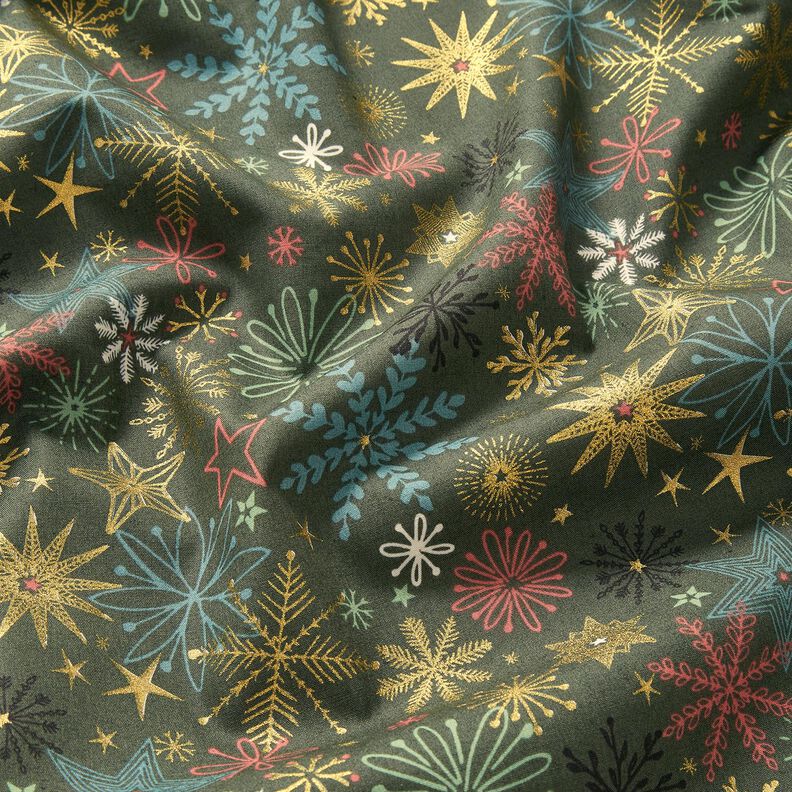 Cotton Poplin Star Mix – dark pine/gold,  image number 2