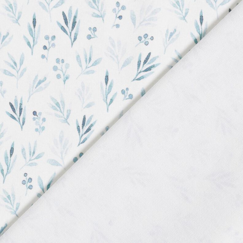 Cotton Jersey delicate watercolour branches and flowers Digital Print – ivory/denim blue,  image number 4