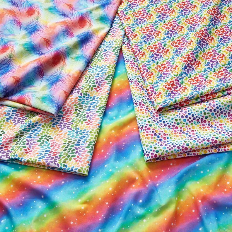 Cotton Poplin Rainbow Feathers Digital Print – royal blue/colour mix,  image number 5