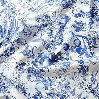 Decor Fabric Canvas opulent flowers 280 cm – royal blue/white, 