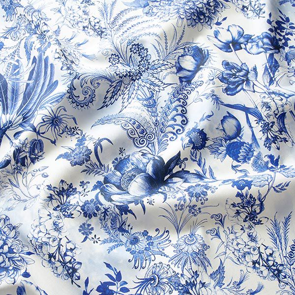 Decor Fabric Canvas opulent flowers 280 cm – royal blue/white,  image number 2