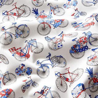 Cotton Cretonne Retro Bikes – white/blue, 