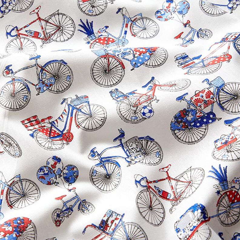 Cotton Cretonne Retro Bikes – white/blue,  image number 2