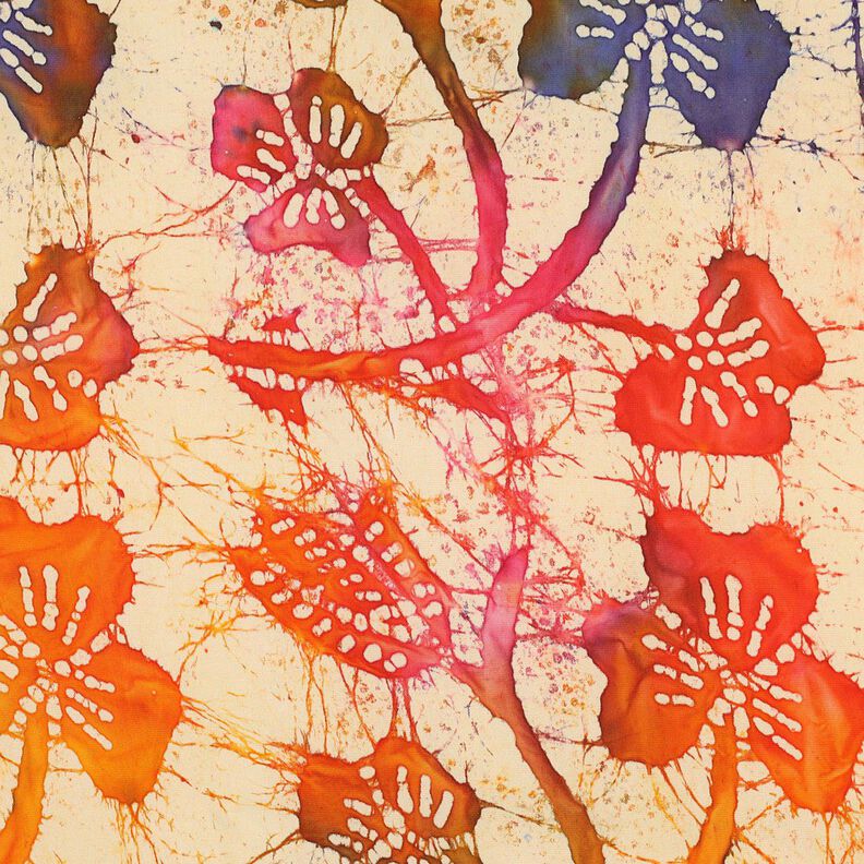 viscose fabric batik leaves – sand/orange,  image number 1
