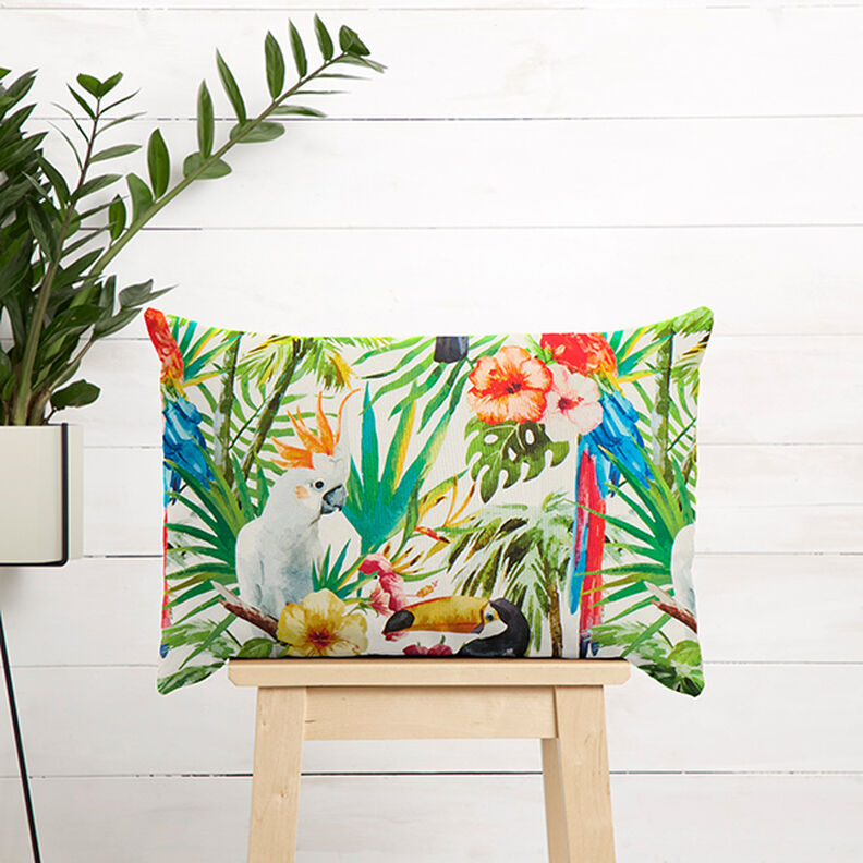 Outdoor Fabric Canvas Tropical birds – white/green,  image number 9