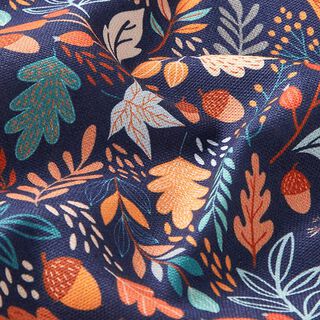 Decor Fabric Half Panama Autumn leaves – navy blue, 