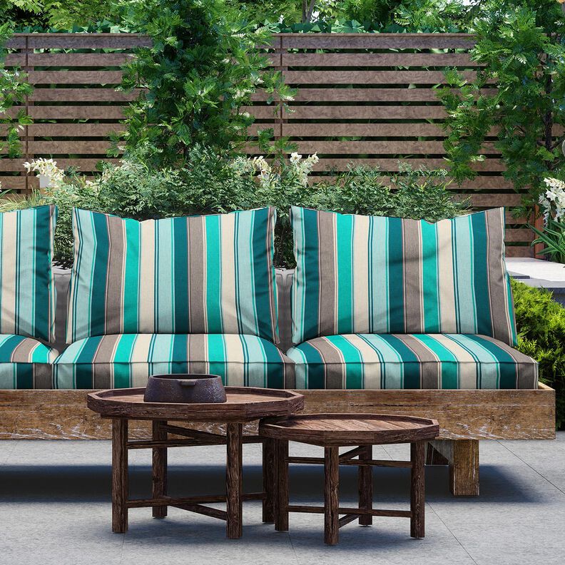 Outdoor Fabric Canvas Blurred Stripes – blue spruce/greige,  image number 6