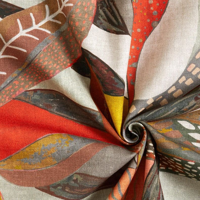 Decor Fabric Half Panama tropical leaves – mustard/terracotta, image number 3