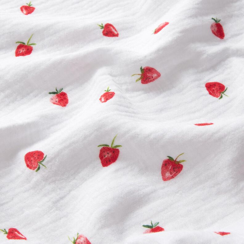 Double Gauze/Muslin watercolour strawberries Digital Print – white,  image number 2