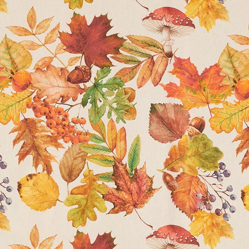 Decorative fabric, half Panama autumn leaves, recycled – natural, image number 1
