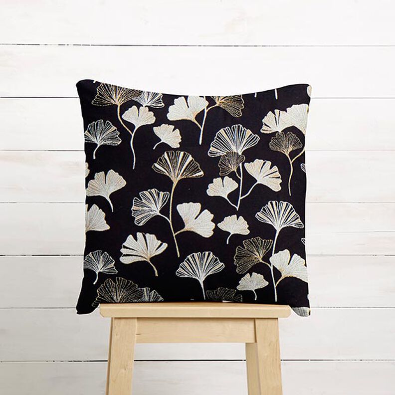 Decor Fabric Jacquard ginkgo leaves – black/gold,  image number 8