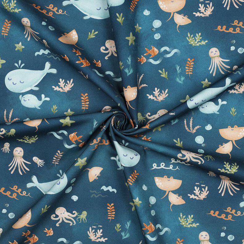 Cotton Poplin happy marine animals Digital Print | Poppy Fabrics – ocean blue,  image number 3