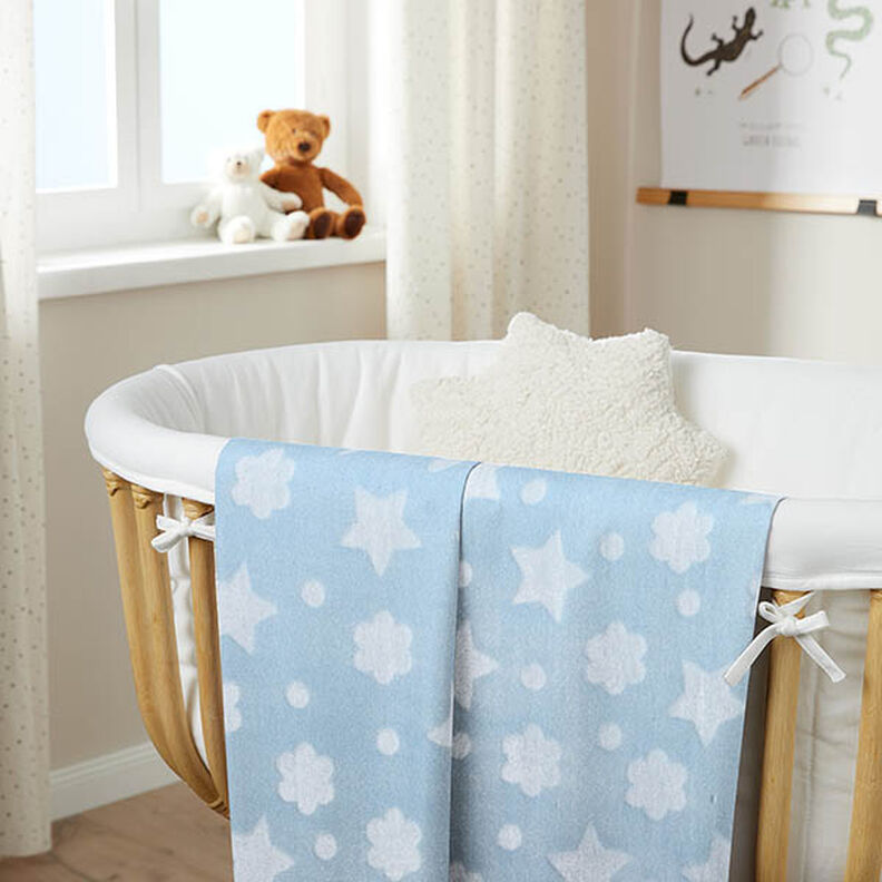 Cosy Fleece Stars and Flowers – light blue,  image number 7