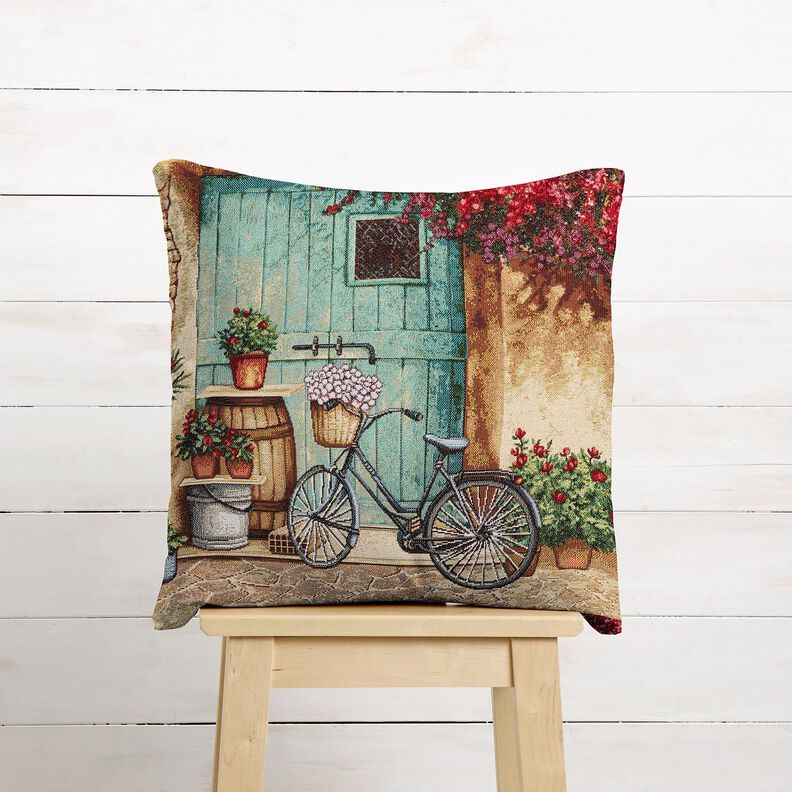 Decorative Panel Tapestry Fabric Bicycle – light beige/carmine, image number 6