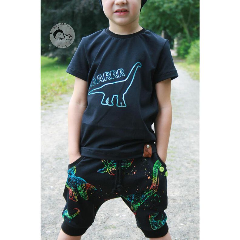 Cotton Jersey Dino outlines | Glitzerpüppi – black/colour mix,  image number 4