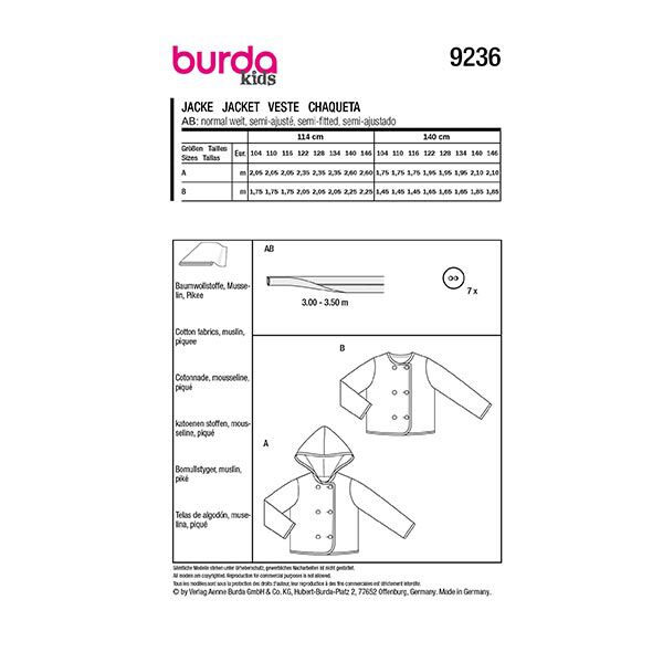 Jacket | Burda 9236 | 104-140,  image number 7