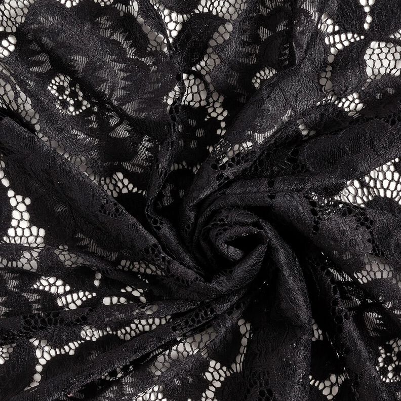 Stretch Lace Blossoms and leaves – black,  image number 4