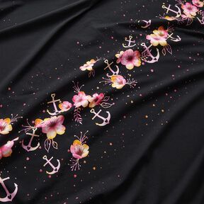 Cotton Jersey maritime flowers | Glitzerpüppi – black/purple, 