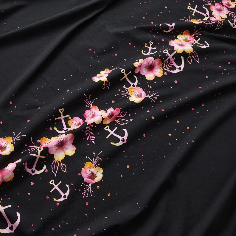 Cotton Jersey maritime flowers | Glitzerpüppi – black/purple,  image number 2