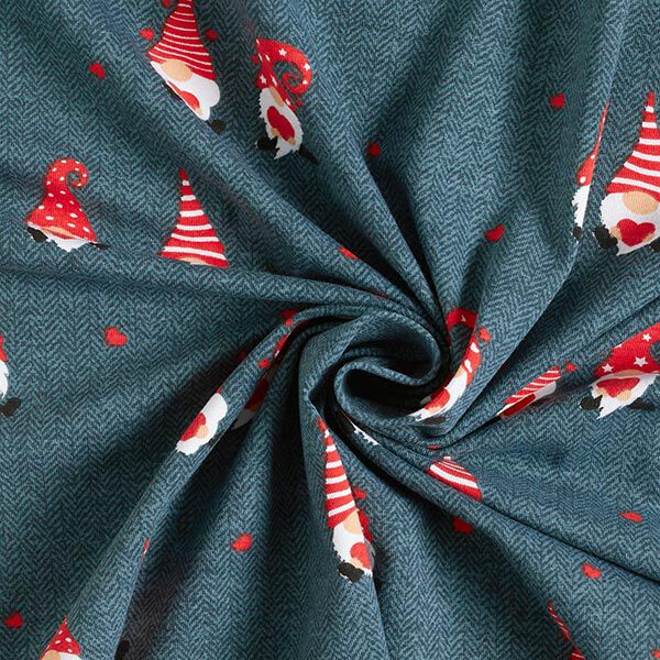 Cotton Jersey Christmas elves with hearts – denim blue/fire red,  image number 3