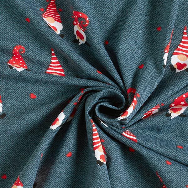 Cotton Jersey Christmas elves with hearts – denim blue/fire red, image number 3