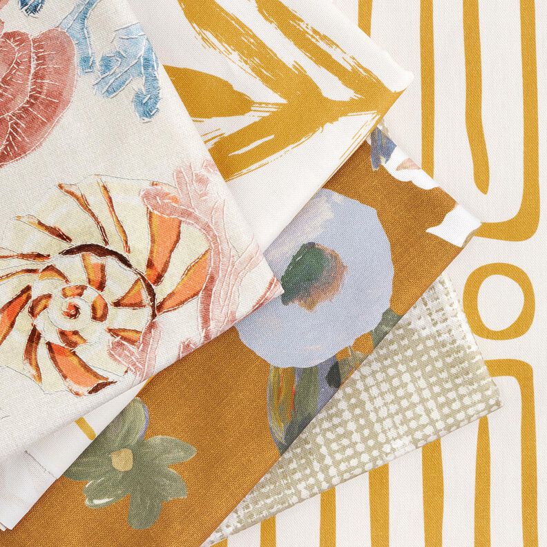 Decor Fabric Half Panama large retro flowers – caramel/light khaki, image number 5