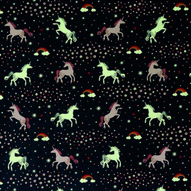Decor Fabric Glow in the dark dancing unicorns – ocean blue/pink,  image number 13