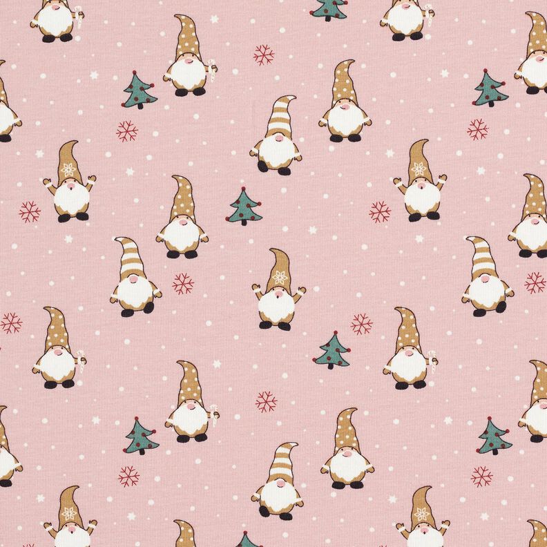 Cotton Jersey Gnomes in the snow – rosé,  image number 1