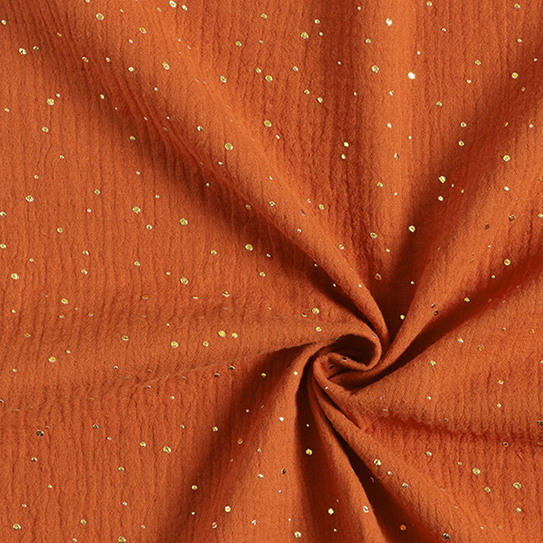 Scattered Gold Polka Dots Cotton Muslin – terracotta/gold,  image number 3