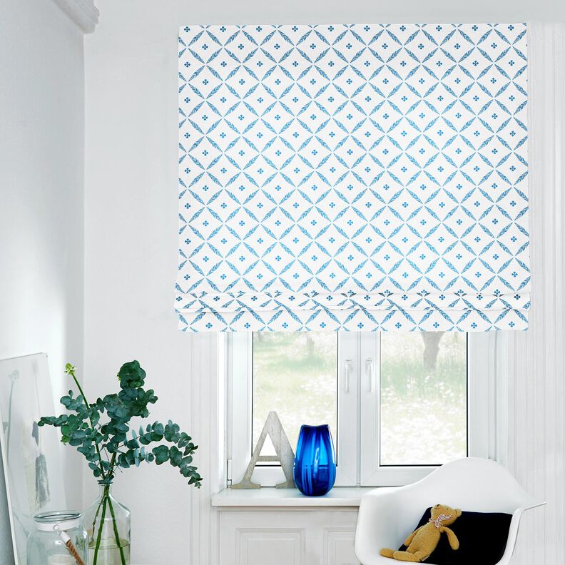 Decor Fabric Cotton Twill elegant diamonds – white/blue, image number 5