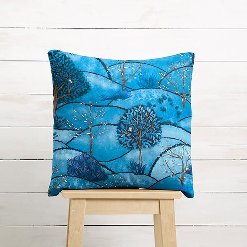 Winter Landscape Digital Print Half Panama Decor Fabric – light blue/midnight blue,  image number 4