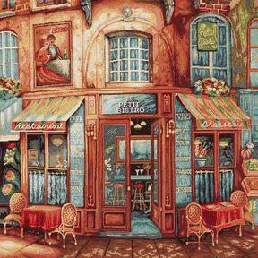 Decorative Panel Tapestry Fabric French bistro – blue/terracotta, 