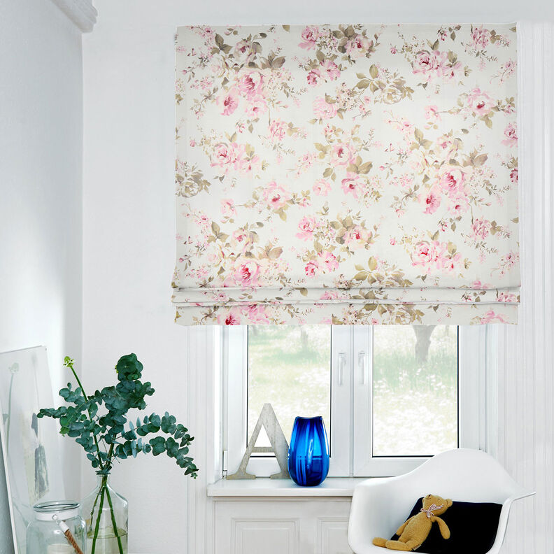 Decor Fabric Half Panama Painted Roses – offwhite,  image number 6