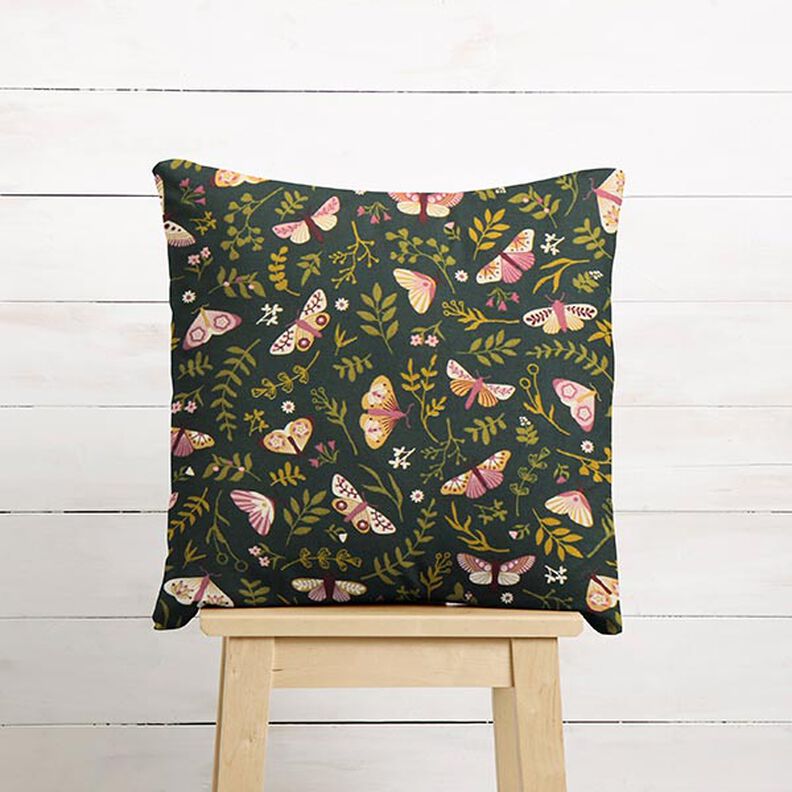 Decor Fabric Half Panama Butterflies – dark green/khaki,  image number 7