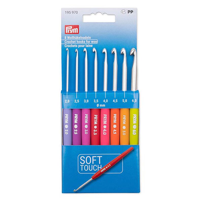 Wool Crochet Hook Set with Soft Handles , 8 pieces [2,0 - 6,0] | Prym,  image number 1