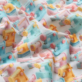 Cotton Poplin colourful sewing machines – light pink/light turquoise, 