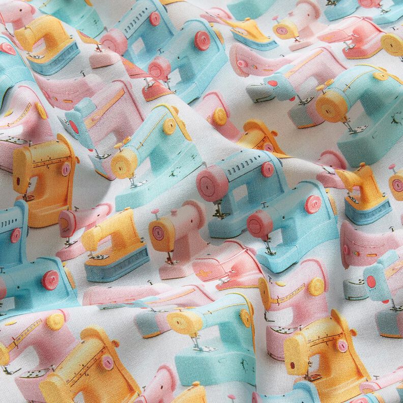 Cotton Poplin colourful sewing machines – light pink/light turquoise, image number 2