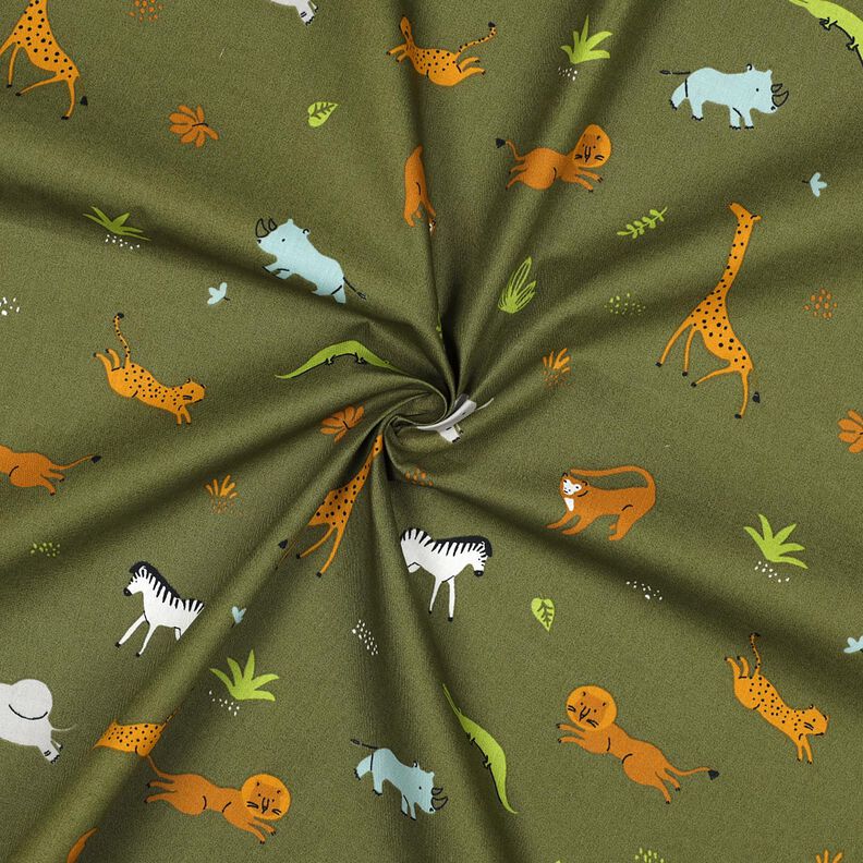 GOTS Cotton Poplin Steppe Animals | Poppy Fabrics – dark olive, image number 3