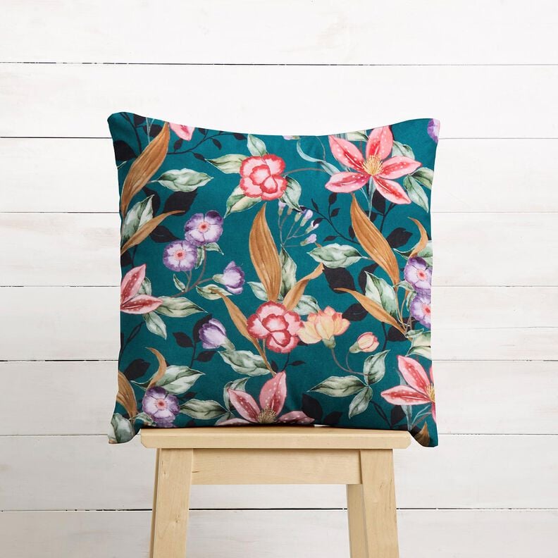 Decor Velvet elegant flowers &ndash; petrol/pink,  image number 6