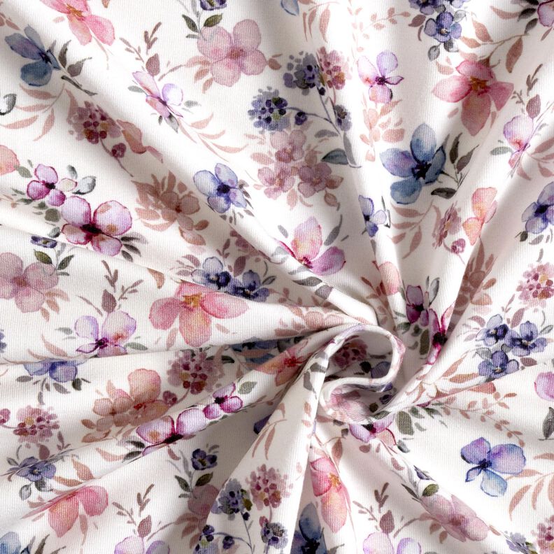 GOTS Cotton Jersey Watercolour flowers Digital Print – offwhite/pastel violet,  image number 3