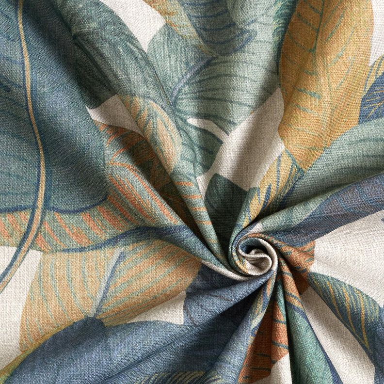 Decor Fabric Half Panama Banana Leaves – blue grey/light taupe, image number 3