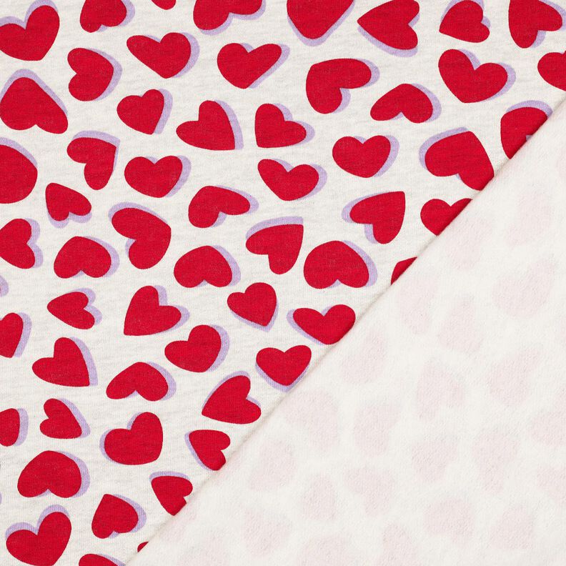 Brushed Sweatshirt Fabric hearts | Poppy Fabrics – natural/red,  image number 4