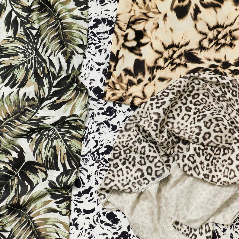 Viscose Linen Blend Monstera digital print – misty grey/light khaki,  image number 5