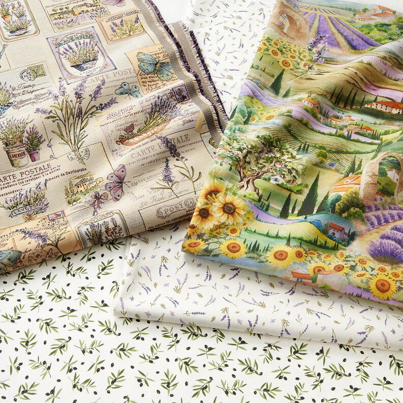Decor Fabric Half Panama lavender landscape – grass green/lavender,  image number 5