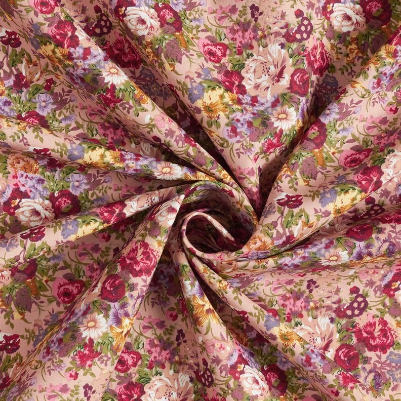 Cotton Poplin romantic flower bouquet – light dusky pink/carmine, image number 3