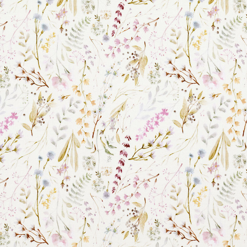 Delicate flowers & leaves viscose jersey – ivory,  image number 1